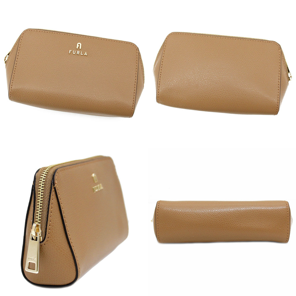 Furla Vaniglia Deserto Brown Cosmetic Camelia Pouch Leather